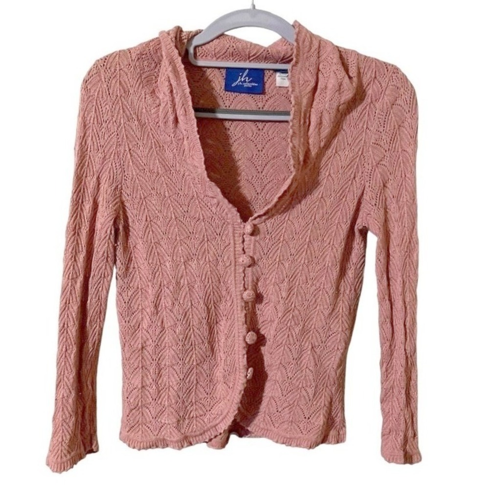 Y2K Ruffle crochet cardigan size Small pink button-down JH‎ Collection